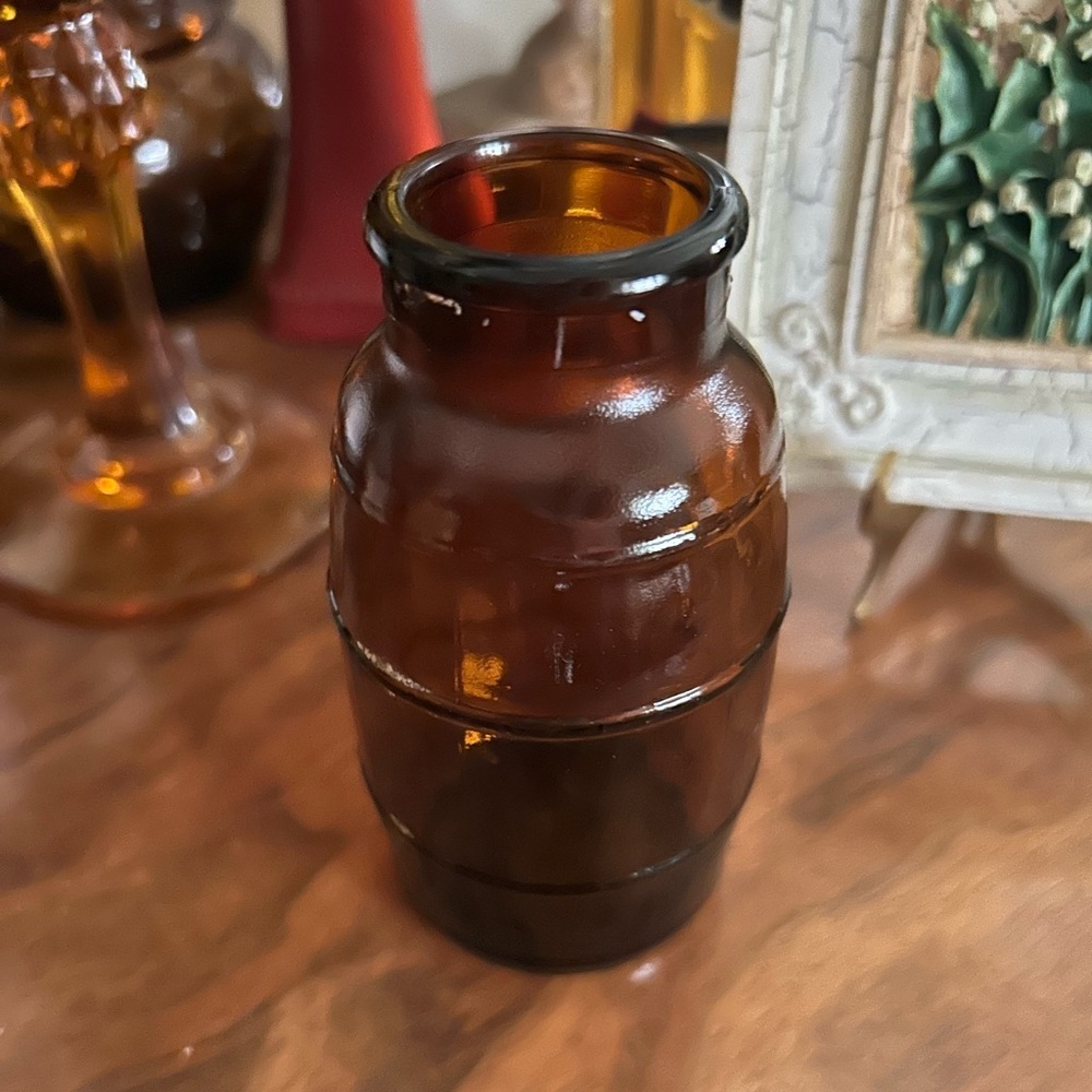 Vintage Brown Barrel Glass Bottle